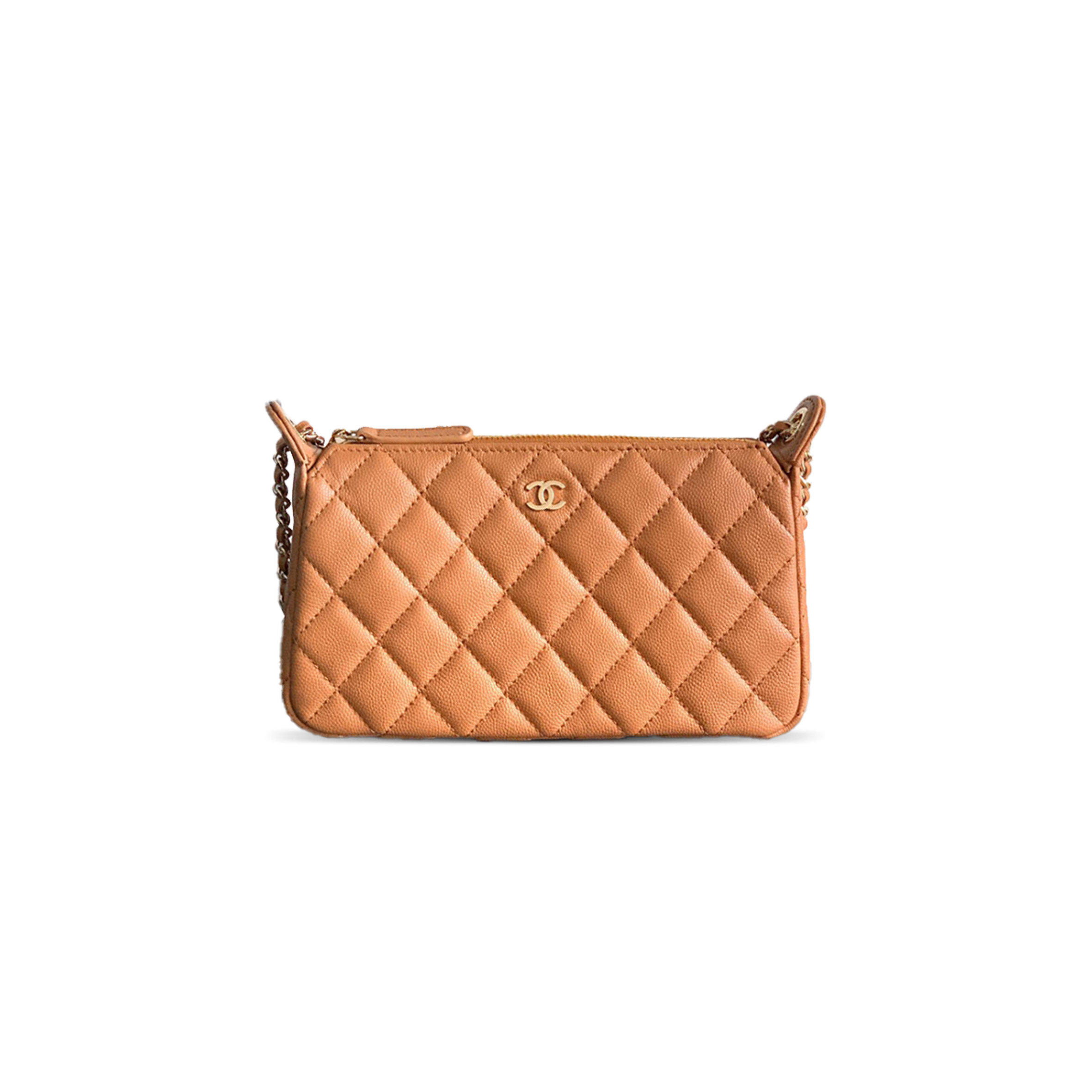 CHANEL GRAINED CALFSKIN 25B CLUTCH WITH CHAIN BAG IN CARAMEL COLOR (21*12*5.5.cm)